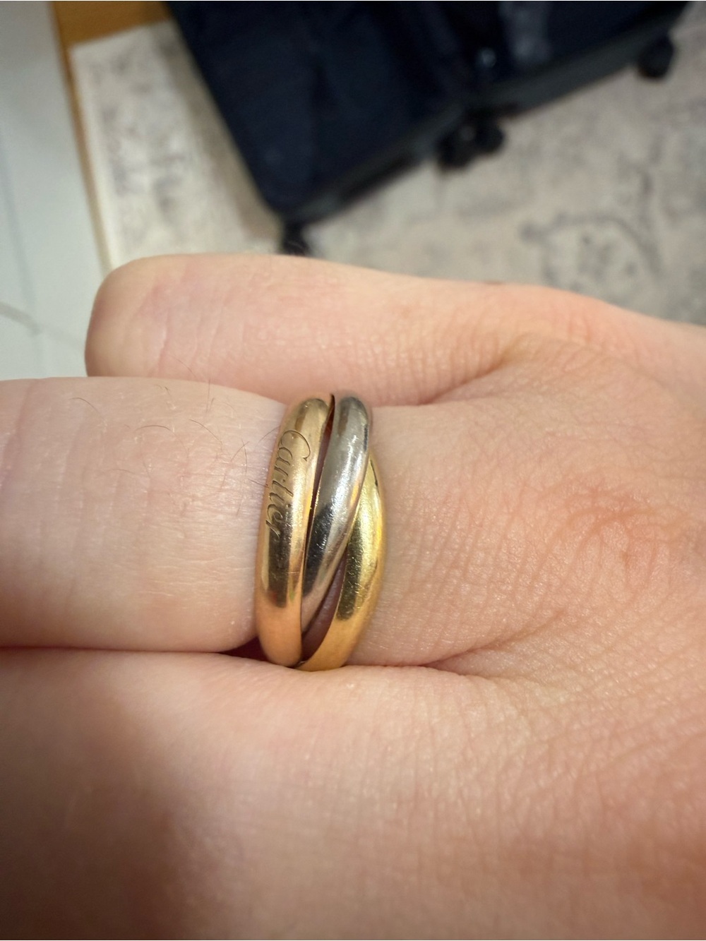 Cartier Gold Trinity-Style Interlocking Ring with Red Box Accent - Picture 3 of 4
